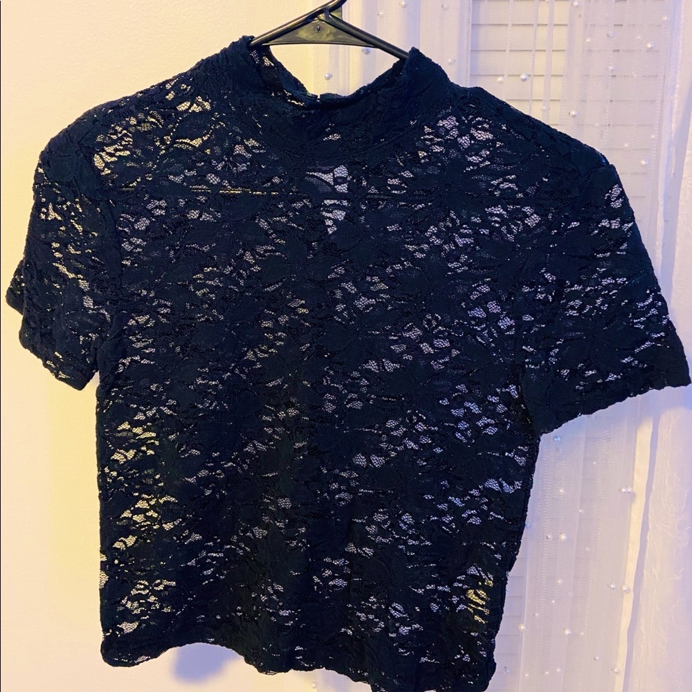 Forever21:Fitted All Black Delicate Lace Sexy Top.